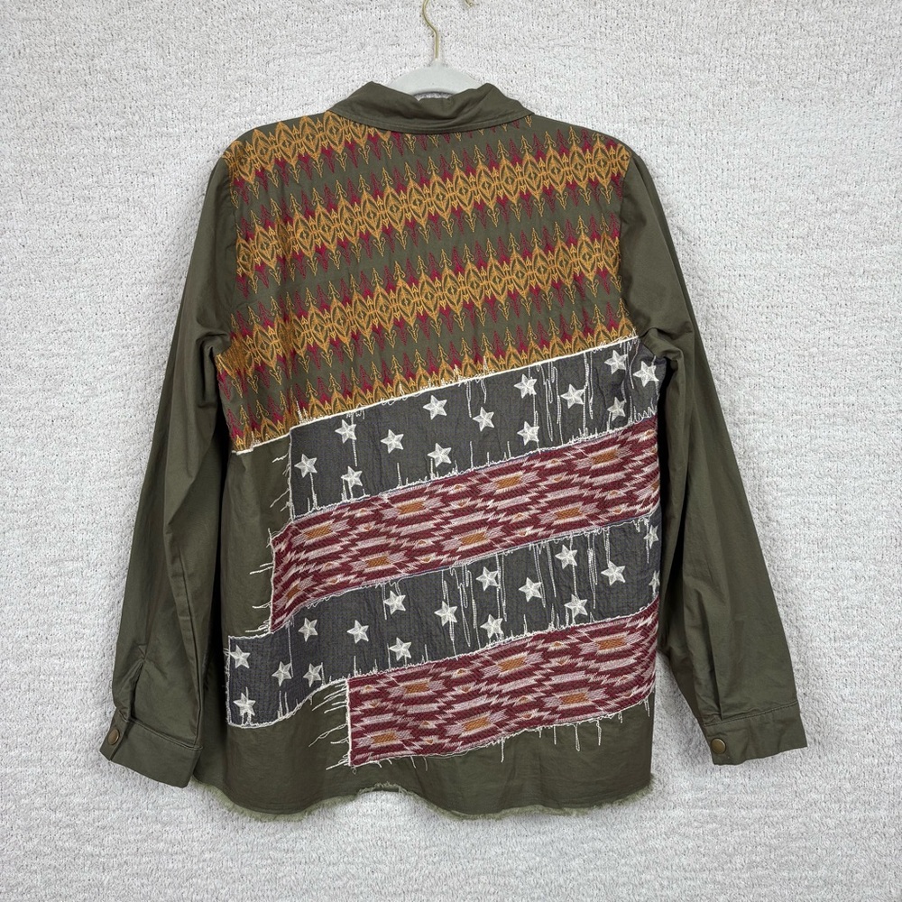 Savanna Jane‎ Jacket Womens Med Green Americana Star Embroidered Patchwork Shirt